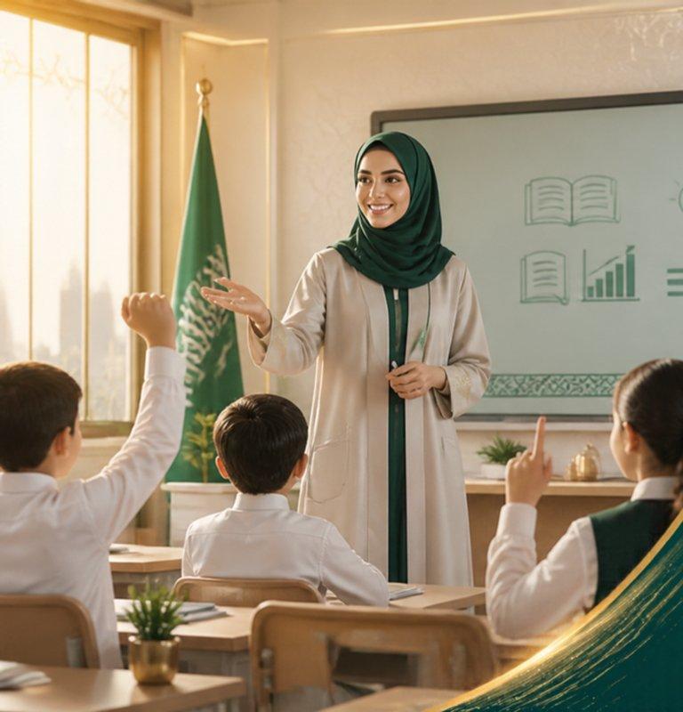 معلمة سعودية مبتسمة محجبة - الحصة المثالية VIP - منصة هيّئ التعليمية